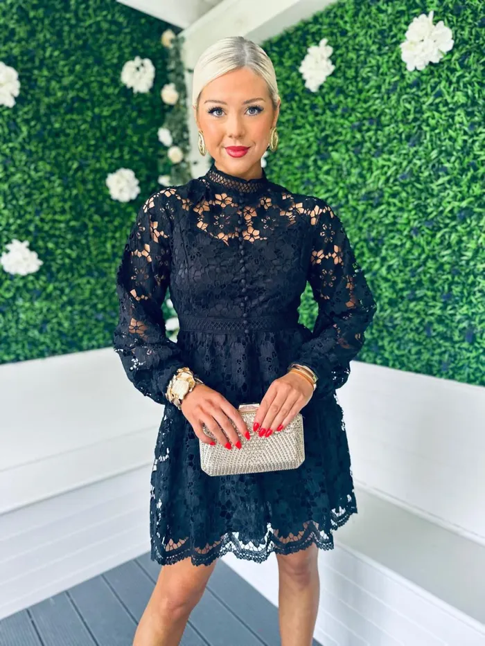 Women Day Dress Canella Lane Sydney Crochet Detail Dress Black