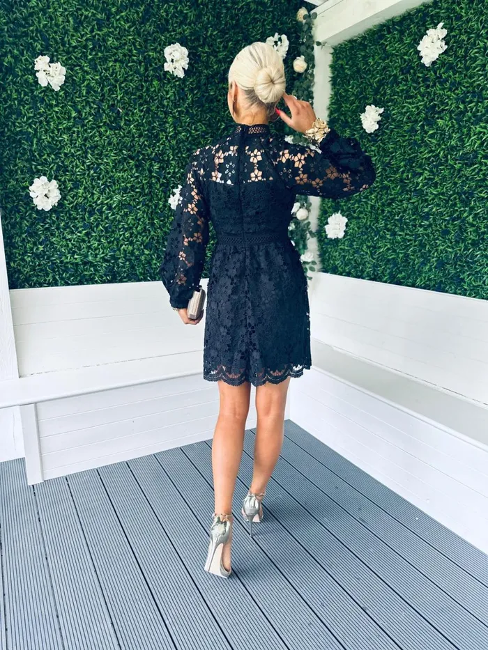 Women Day Dress Canella Lane Sydney Crochet Detail Dress Black