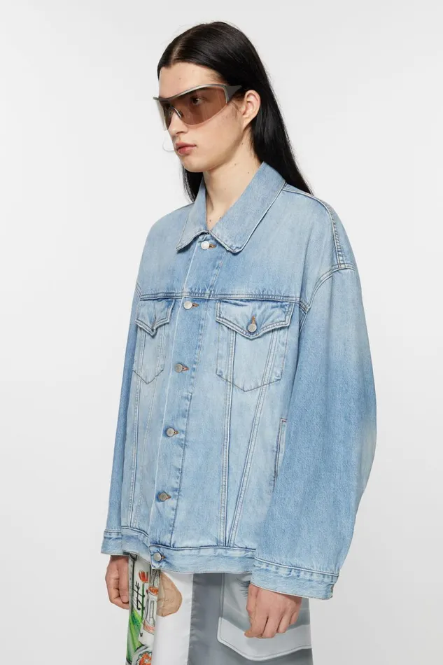 Women Denim Jacket 8211 Oversized Unisex Fit Light Blue Acne Studios Outerwear