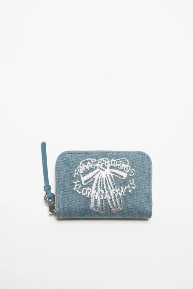 Women Denim Zip Wallet Dusty Blue Acne Studios Small Leather Goods