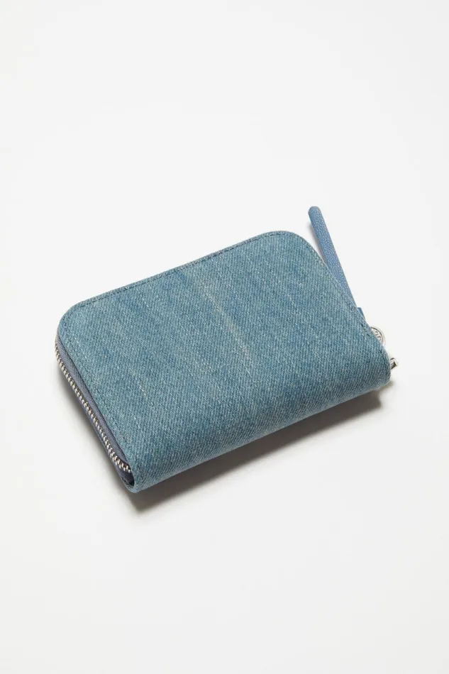 Women Denim Zip Wallet Dusty Blue Acne Studios Small Leather Goods