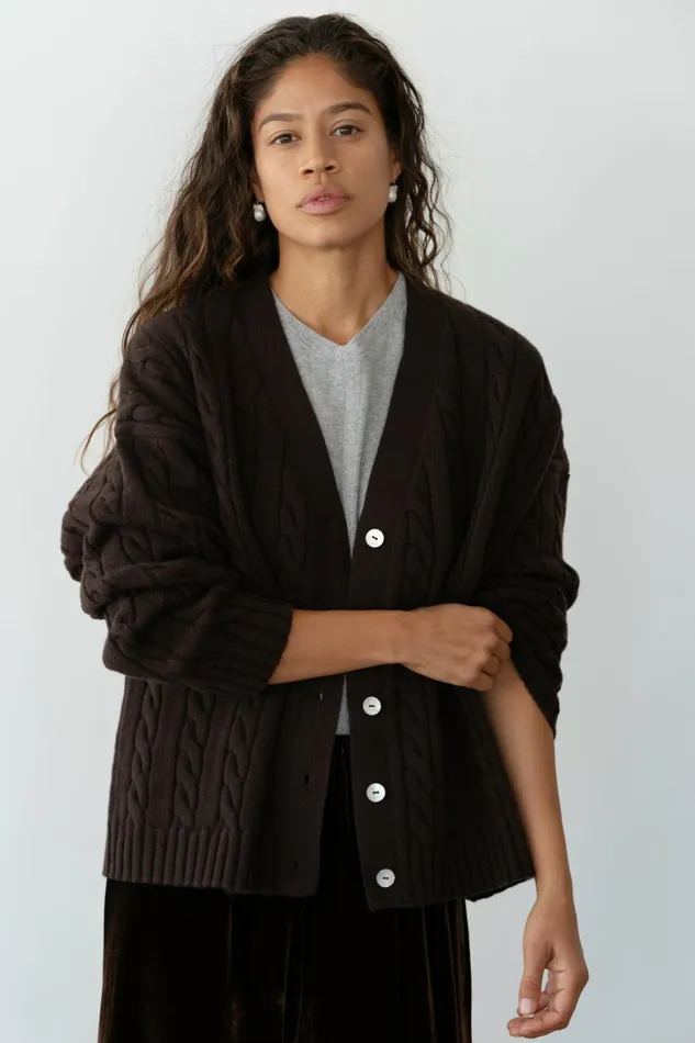 Women DONNI Sweaters The Cable VNeck Cardigan