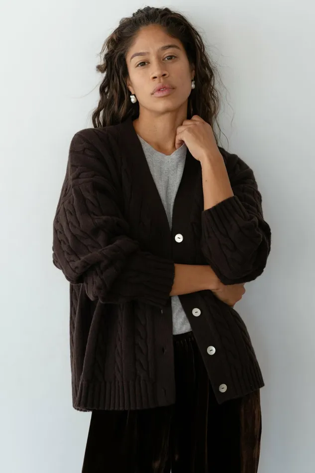 Women DONNI Sweaters The Cable VNeck Cardigan