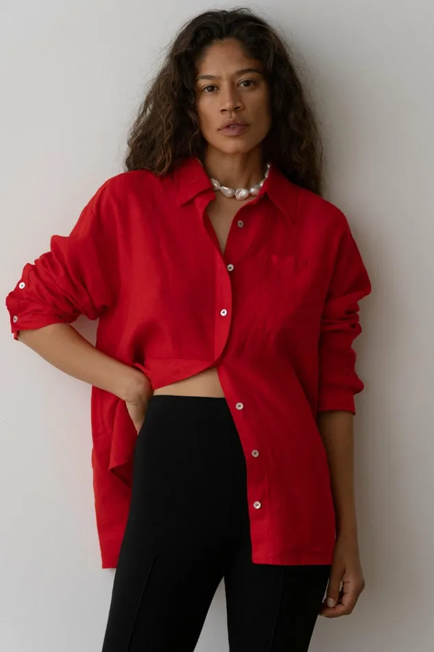 Women DONNI Tops The Linen Relaxed Shirt