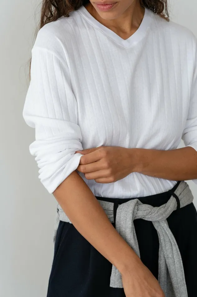 Women DONNI Tops The Pointelle VNeck Long Sleeve