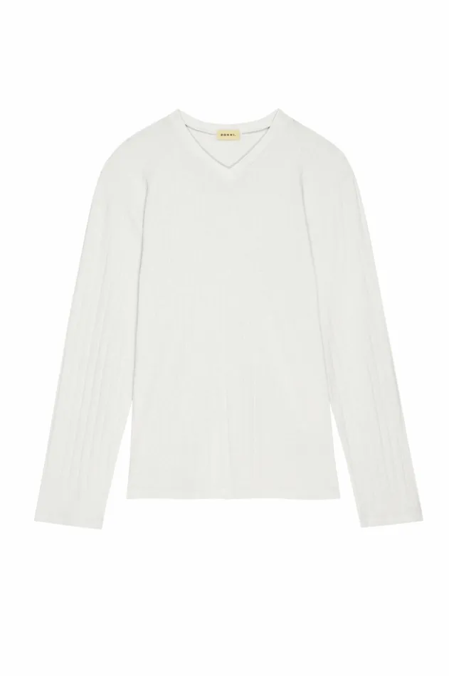 Women DONNI Tops The Pointelle VNeck Long Sleeve