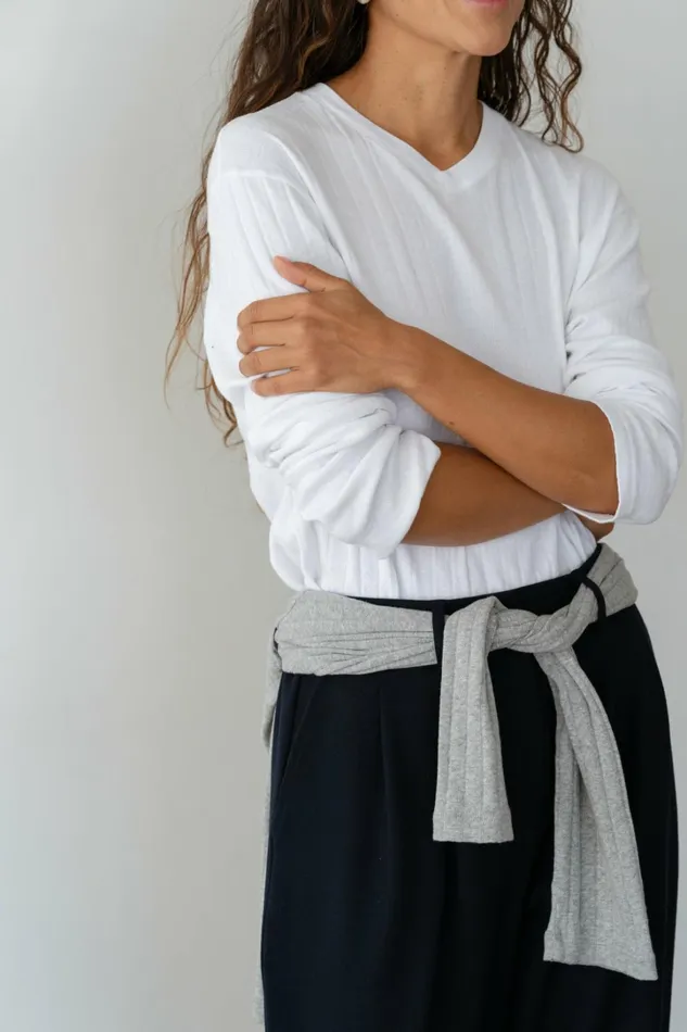 Women DONNI Tops The Pointelle VNeck Long Sleeve