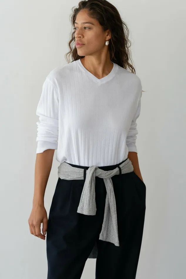 Women DONNI Tops The Pointelle VNeck Long Sleeve