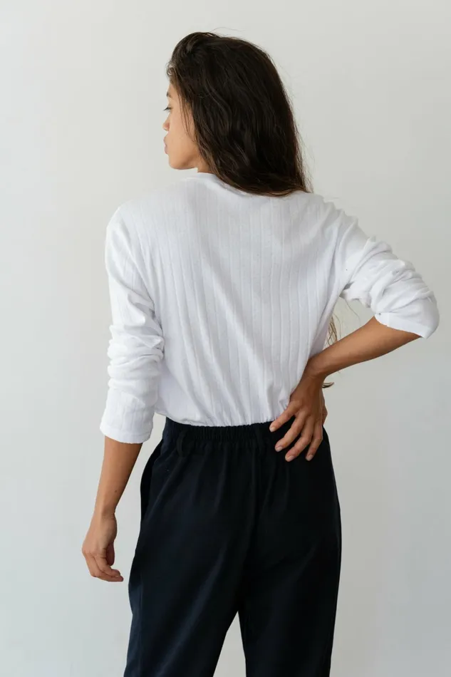 Women DONNI Tops The Pointelle VNeck Long Sleeve