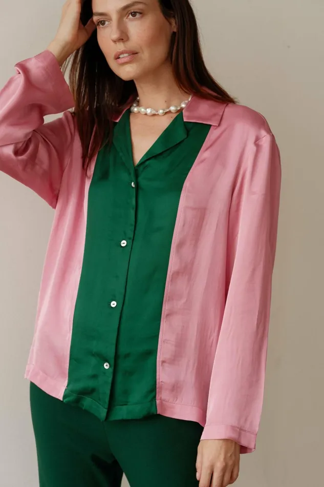 Women DONNI Tops The Silky Bowling Shirt Bonbon