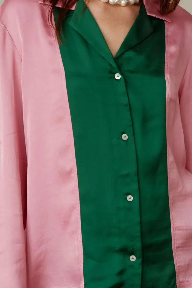 Women DONNI Tops The Silky Bowling Shirt Bonbon