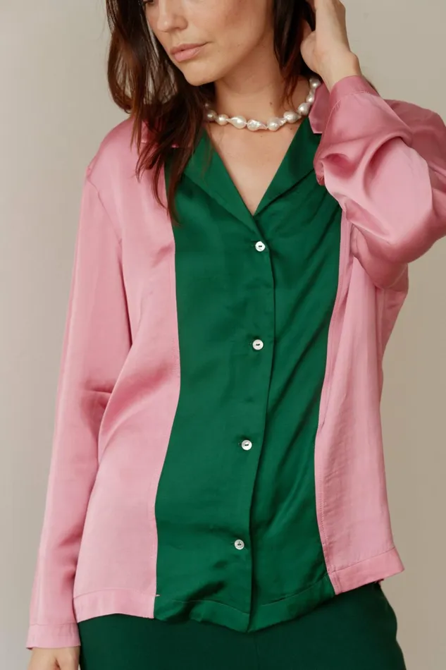 Women DONNI Tops The Silky Bowling Shirt Bonbon