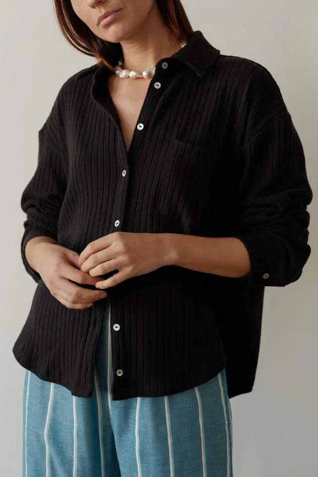 Women DONNI Tops The Sweater Rib Button Down