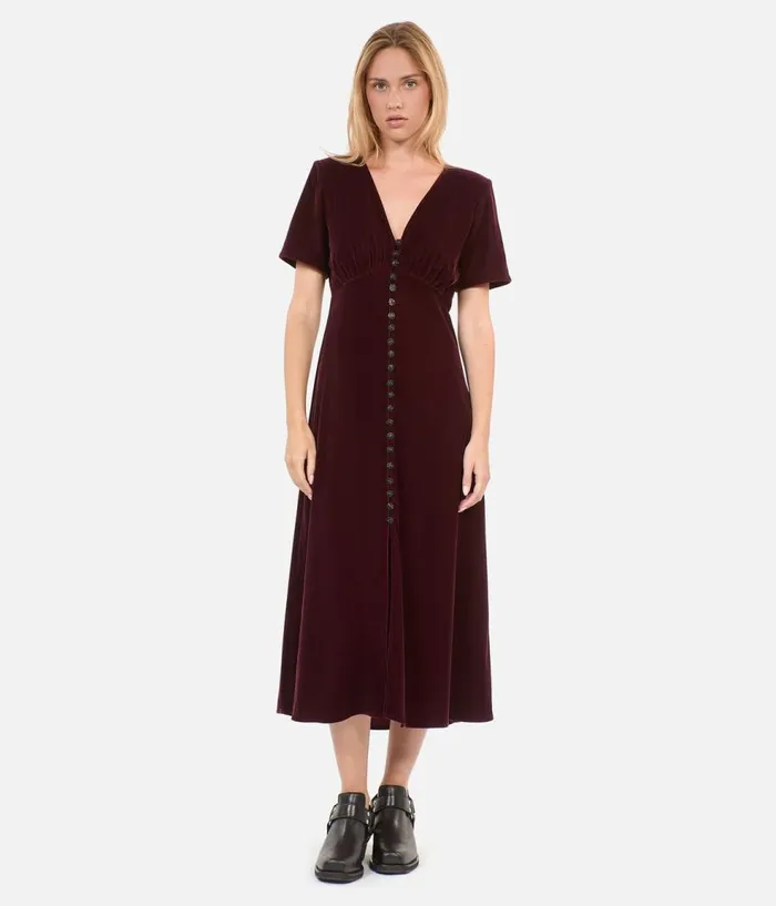 Women Dresses and Jumpsuits THE KOOPLES Long Burgundy Velvet Dress