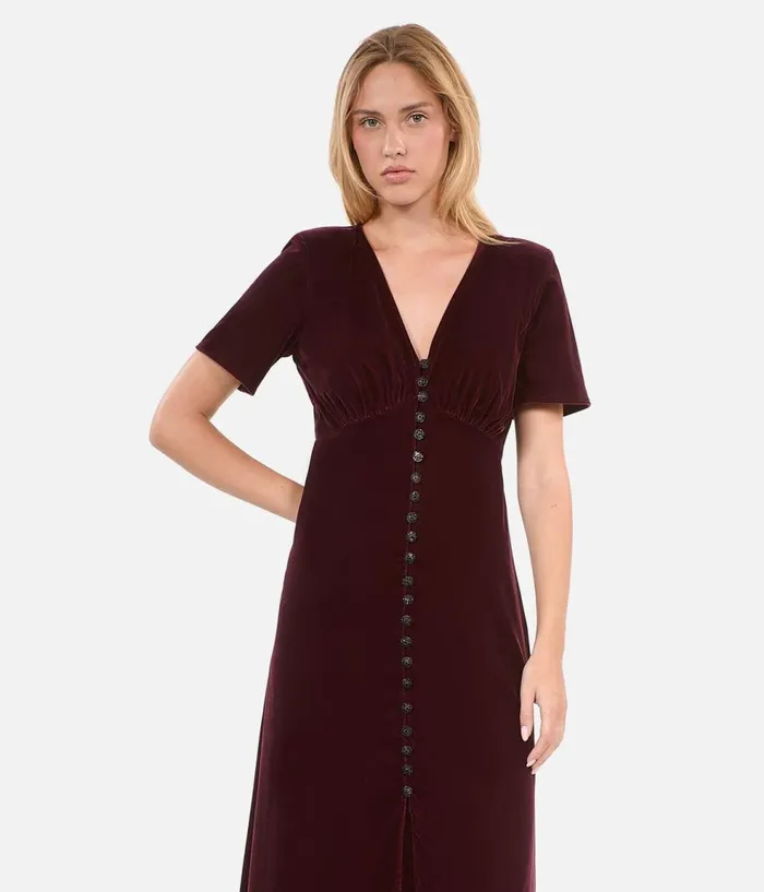 Women Dresses and Jumpsuits THE KOOPLES Long Burgundy Velvet Dress Women Dresses and Jumpsuits THE KOOPLES Long Burgundy Velvet Dress