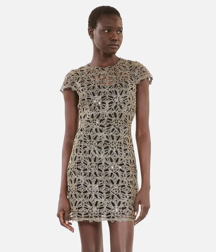 Women Dresses and Jumpsuits THE KOOPLES Short Dress In Golden Guipure Women Dresses and Jumpsuits THE KOOPLES Short Dress In Golden Guipure