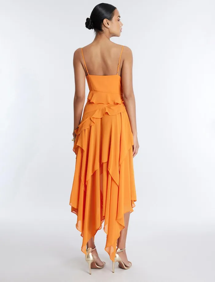 Women Dresses BCBG Annabel Ruffle Dress Russet Orange