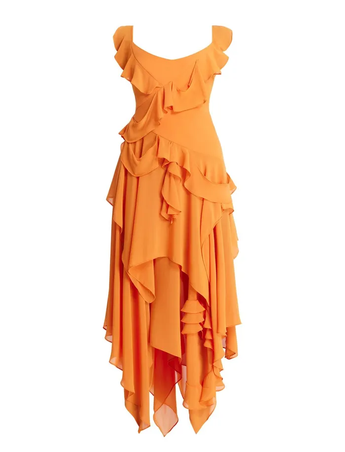 Women Dresses BCBG Annabel Ruffle Dress Russet Orange