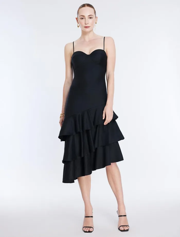 Women Dresses BCBG Esme Asymmetrical Ruffle Dress Black