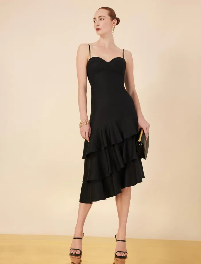 Women Dresses BCBG Esme Asymmetrical Ruffle Dress Black