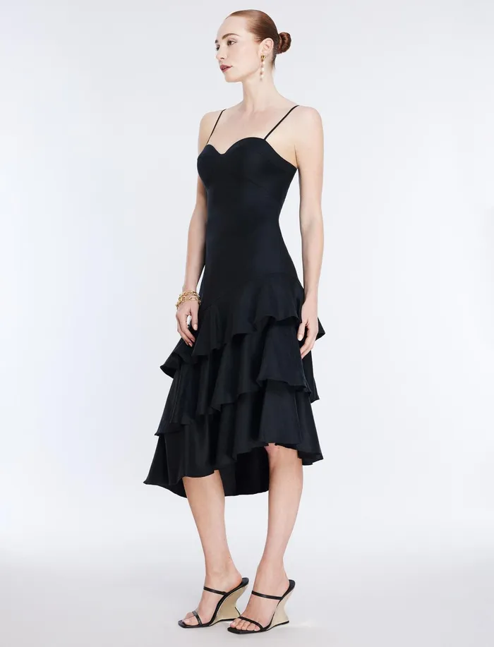 Women Dresses BCBG Esme Asymmetrical Ruffle Dress Black