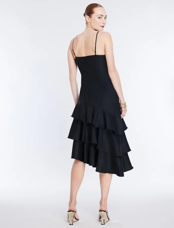 Women Dresses BCBG Esme Asymmetrical Ruffle Dress Black