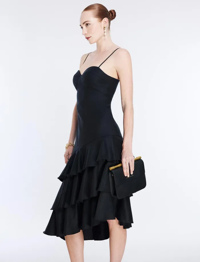 Women Dresses BCBG Esme Asymmetrical Ruffle Dress Black