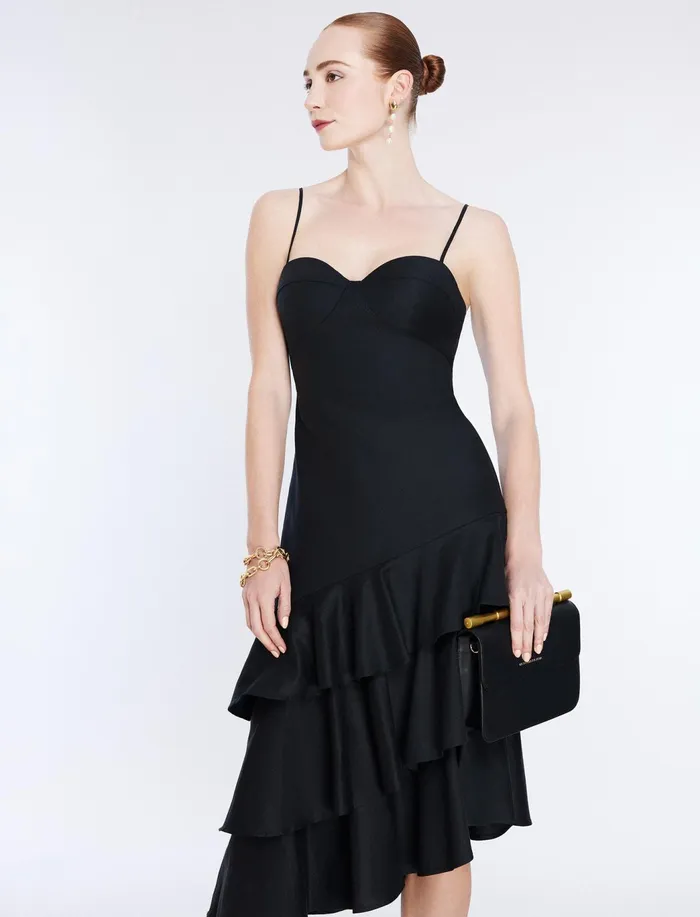 Women Dresses BCBG Esme Asymmetrical Ruffle Dress Black