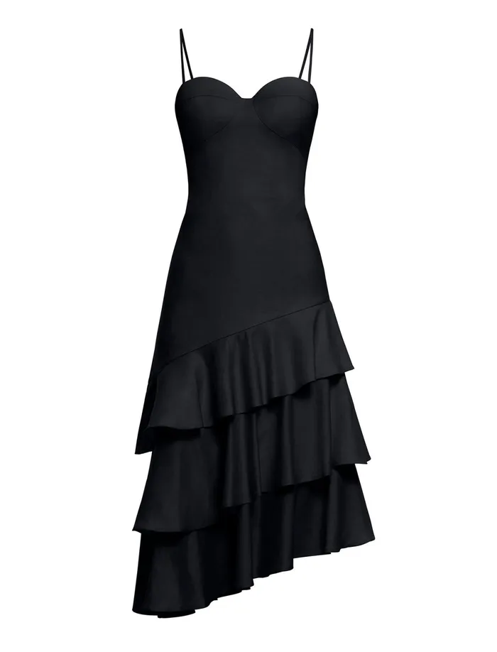 Women Dresses BCBG Esme Asymmetrical Ruffle Dress Black
