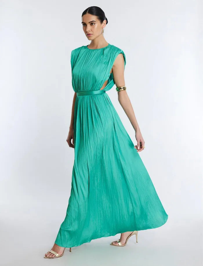 Women Dresses BCBG Gwendolyn Cape Gown Winter Green