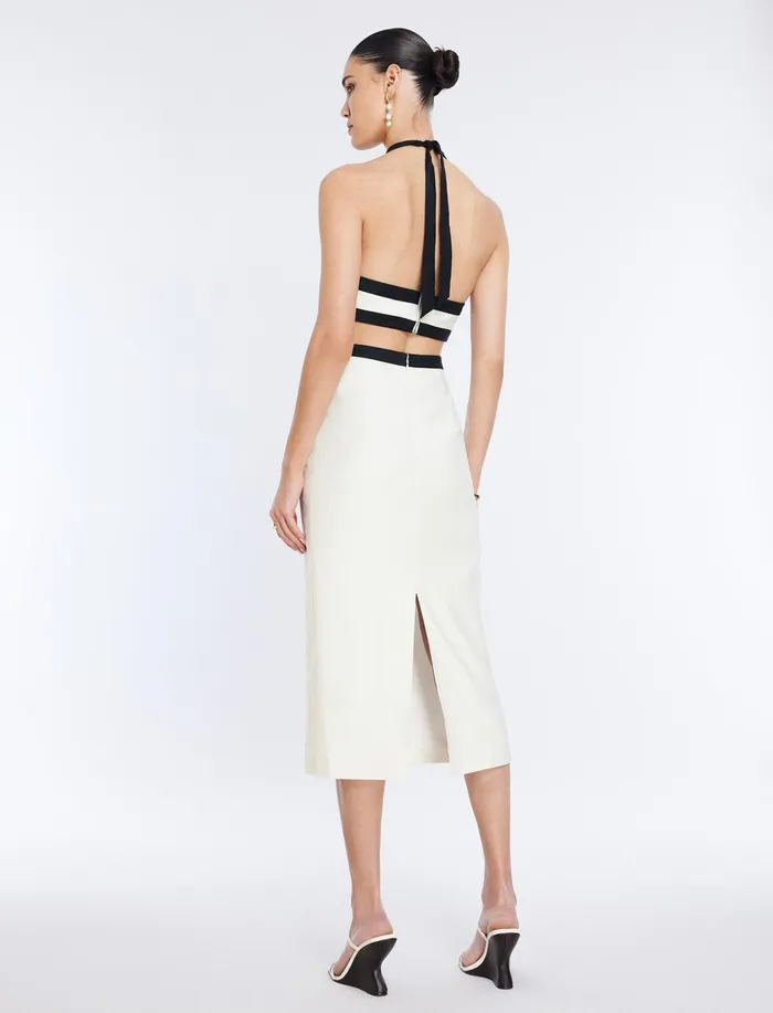 Women Dresses BCBG Lula Contrast Trim Midi Dress White Combo
