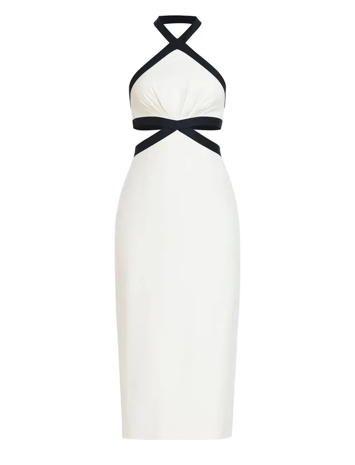 Women Dresses BCBG Lula Contrast Trim Midi Dress White Combo