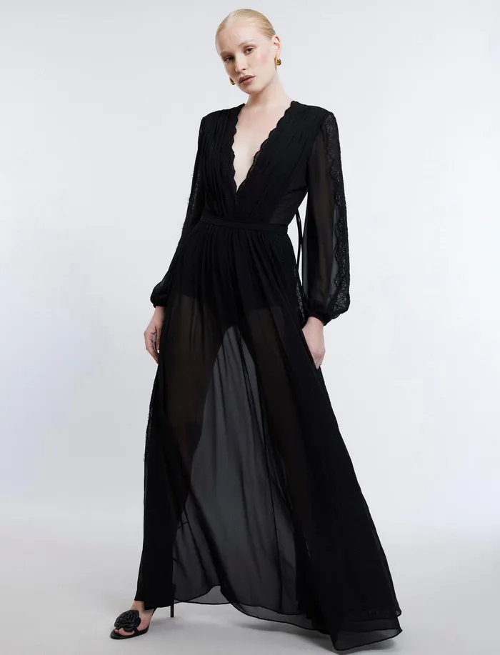 Women Dresses BCBG Nevaeh Long Sleeve Gown Black