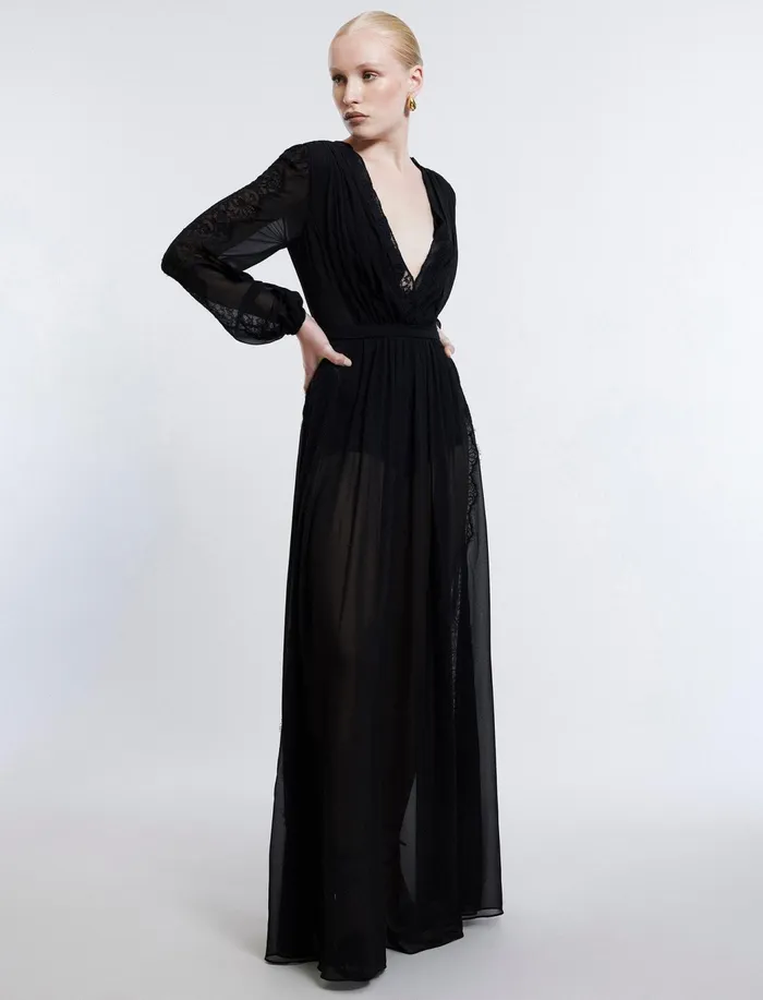 Women Dresses BCBG Nevaeh Long Sleeve Gown Black