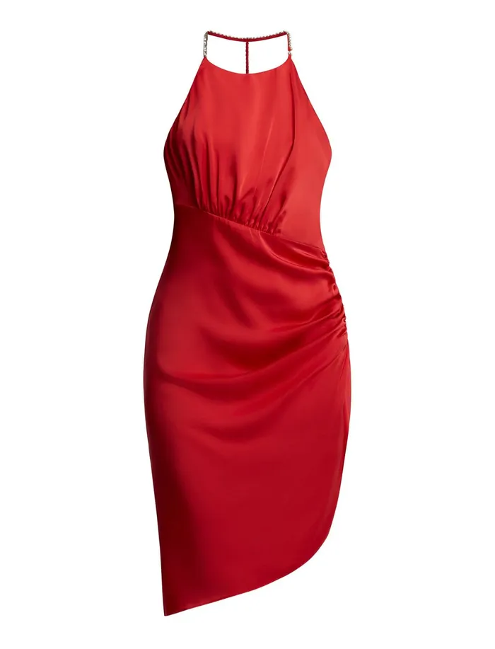Women Dresses BCBG Red Anwen Ruched Mini Dress Fiery Red
