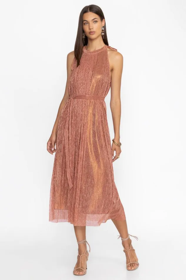 Women Dresses Johnny Was DYLAN HALTER MIDI DRESS Metallic Melon