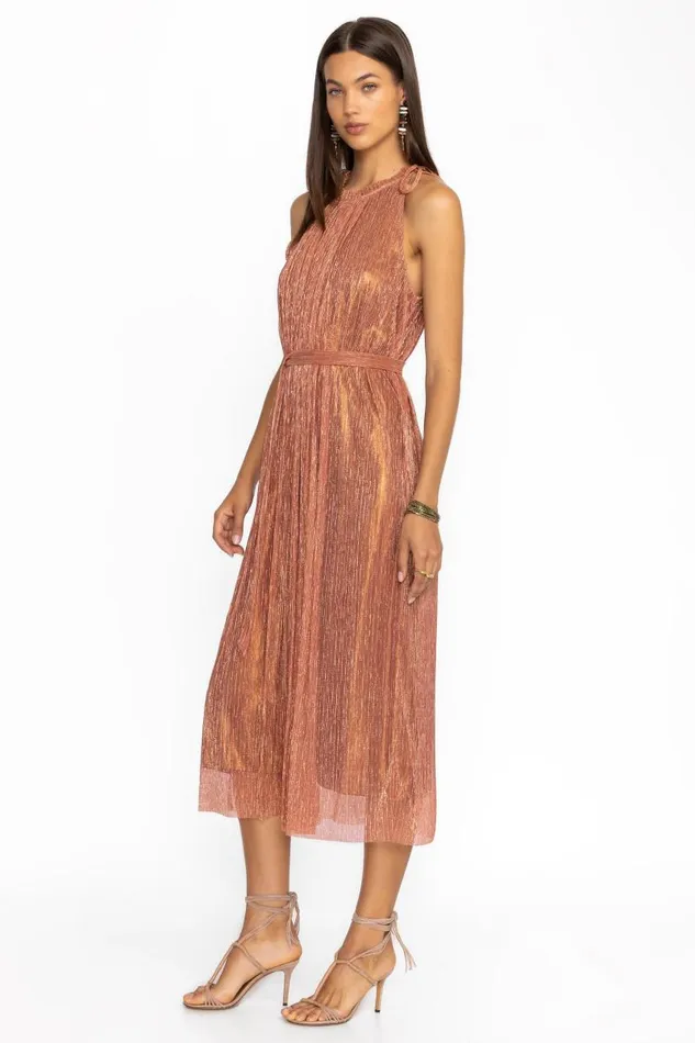 Women Dresses Johnny Was DYLAN HALTER MIDI DRESS Metallic Melon Women Dresses Johnny Was DYLAN HALTER MIDI DRESS Metallic Melon