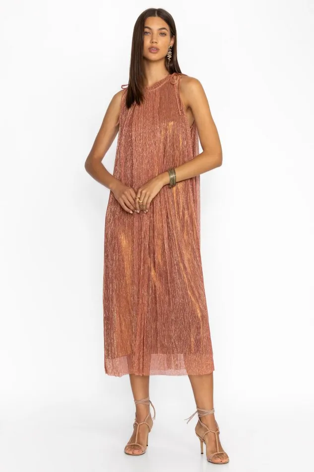 Women Dresses Johnny Was DYLAN HALTER MIDI DRESS Metallic Melon Women Dresses Johnny Was DYLAN HALTER MIDI DRESS Metallic Melon