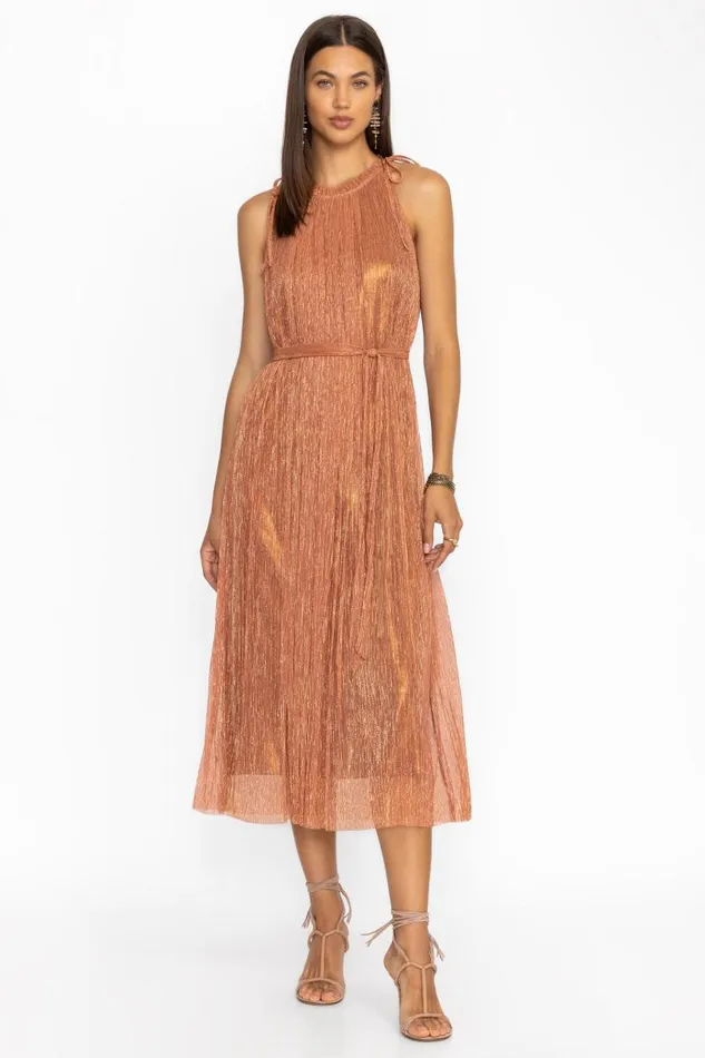 Women Dresses Johnny Was DYLAN HALTER MIDI DRESS Metallic Melon Women Dresses Johnny Was DYLAN HALTER MIDI DRESS Metallic Melon
