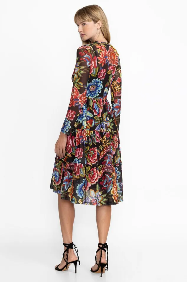 Women Dresses Johnny Was LONG SLEEVE MESH TIERED DRESS Antiqua Flower Print Women Dresses Johnny Was LONG SLEEVE MESH TIERED DRESS Antiqua Flower Print