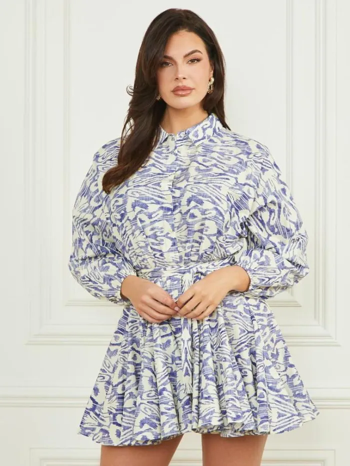 Women Dresses Marciano Abbie Shirtdress Substance Blue Print Women Dresses Marciano Abbie Shirtdress Substance Blue Print