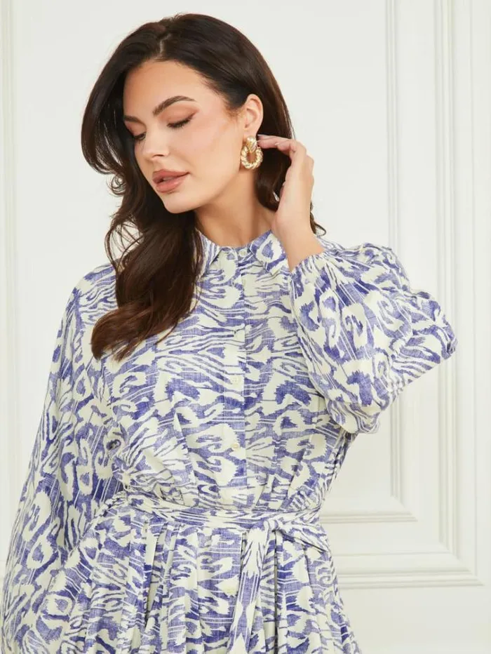 Women Dresses Marciano Abbie Shirtdress Substance Blue Print Women Dresses Marciano Abbie Shirtdress Substance Blue Print