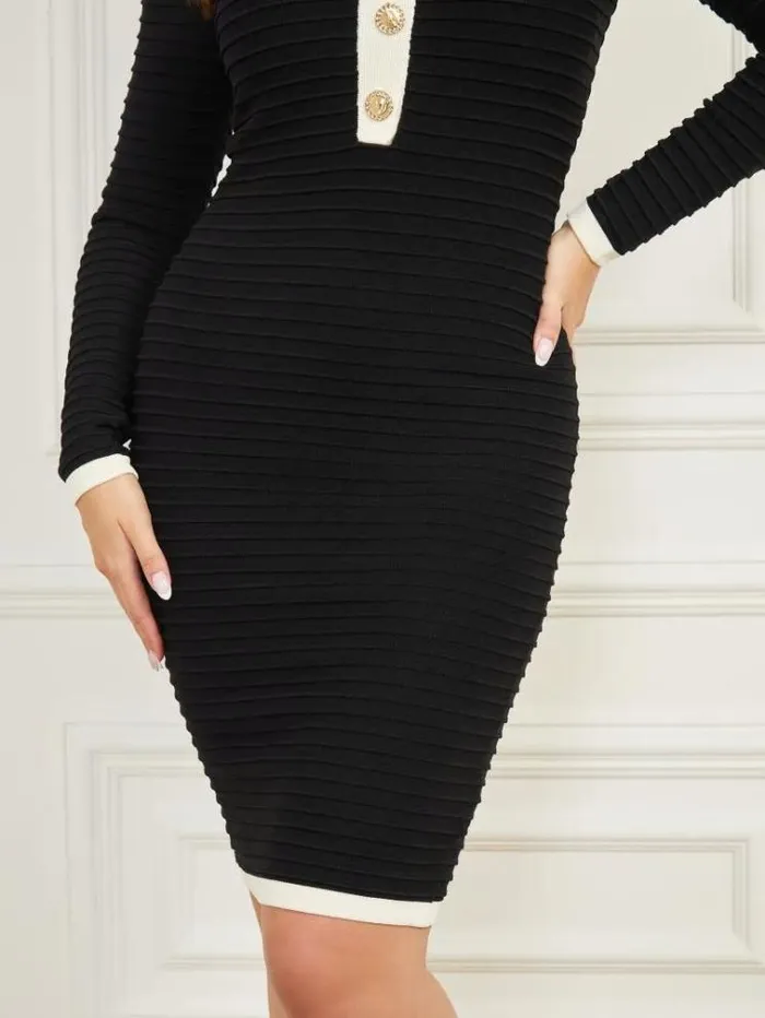Women Dresses Marciano Alba Embossed Striped Sweater Dress Blacksandy Shore Women Dresses Marciano Alba Embossed Striped Sweater Dress Blacksandy Shore