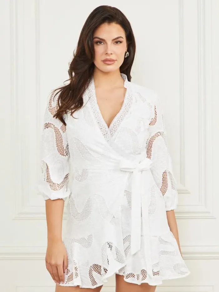Women Dresses Marciano Arin Wrap Dress Blanc Pur Women Dresses Marciano Arin Wrap Dress Blanc Pur