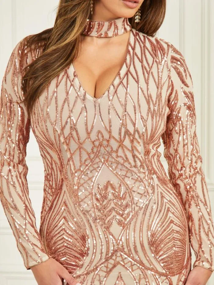 Women Dresses Marciano Roaring Sequins Dress Fawn Taupe Multi Women Dresses Marciano Roaring Sequins Dress Fawn Taupe Multi