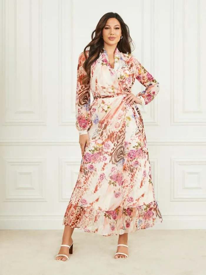Women Dresses Marciano Rose Silk Wrap Dress Rose Shadow Print