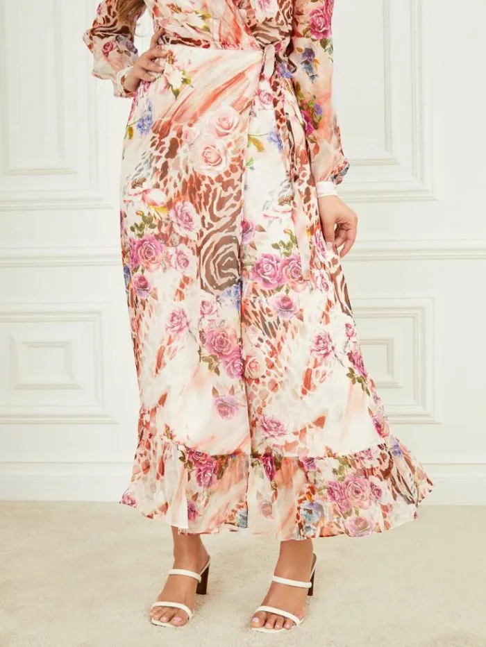 Women Dresses Marciano Rose Silk Wrap Dress Rose Shadow Print Women Dresses Marciano Rose Silk Wrap Dress Rose Shadow Print