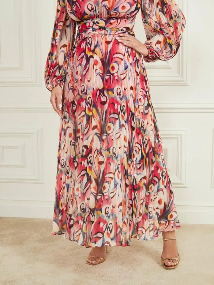 Women Dresses Marciano Wonderland Pleated Maxi Dress Wonderland Print Women Dresses Marciano Wonderland Pleated Maxi Dress Wonderland Print