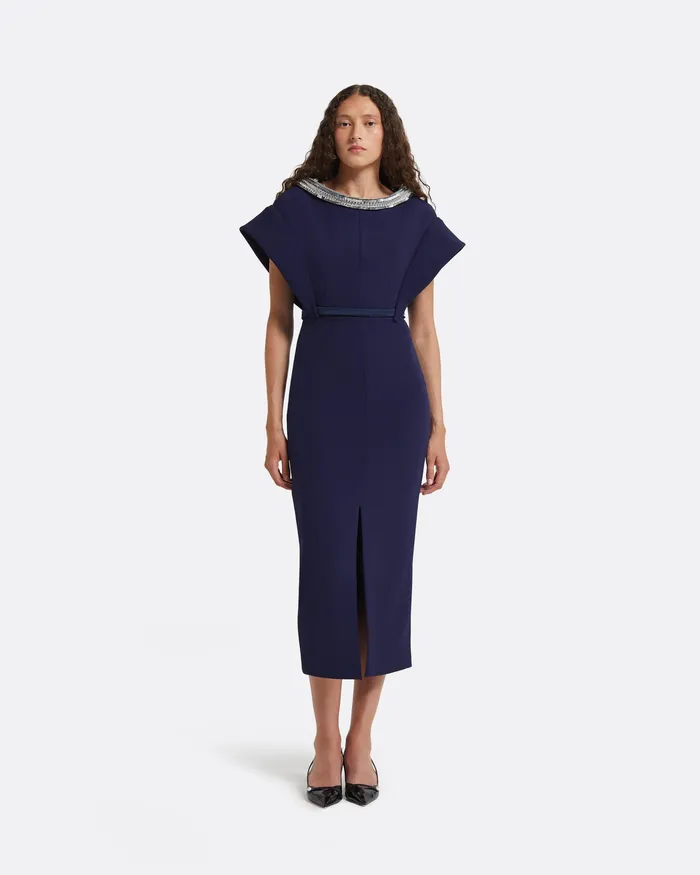 Women Dresses Safiyaa Meral Azurite Blue Embroidered Midi Dress Azurite Blue