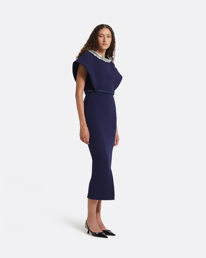 Women Dresses Safiyaa Meral Azurite Blue Embroidered Midi Dress Azurite Blue